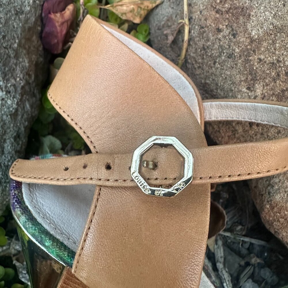 Louise et Cie Floral Wedge Heels | Gold Heel Leather Ankle Strap Sandals Size 6 - Picture 5 of 10